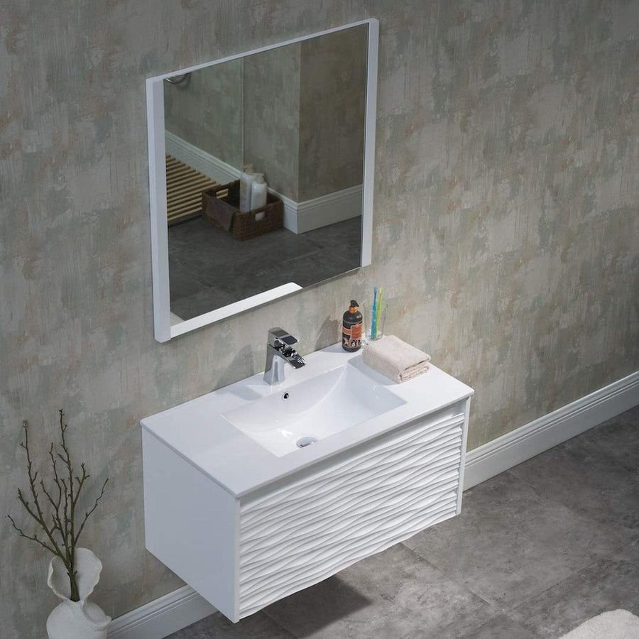 Bathroom idea with the Blossom Paris 36" 1-Drawer White Wall-Mounted Vanity Set With Ceramic, Blossom