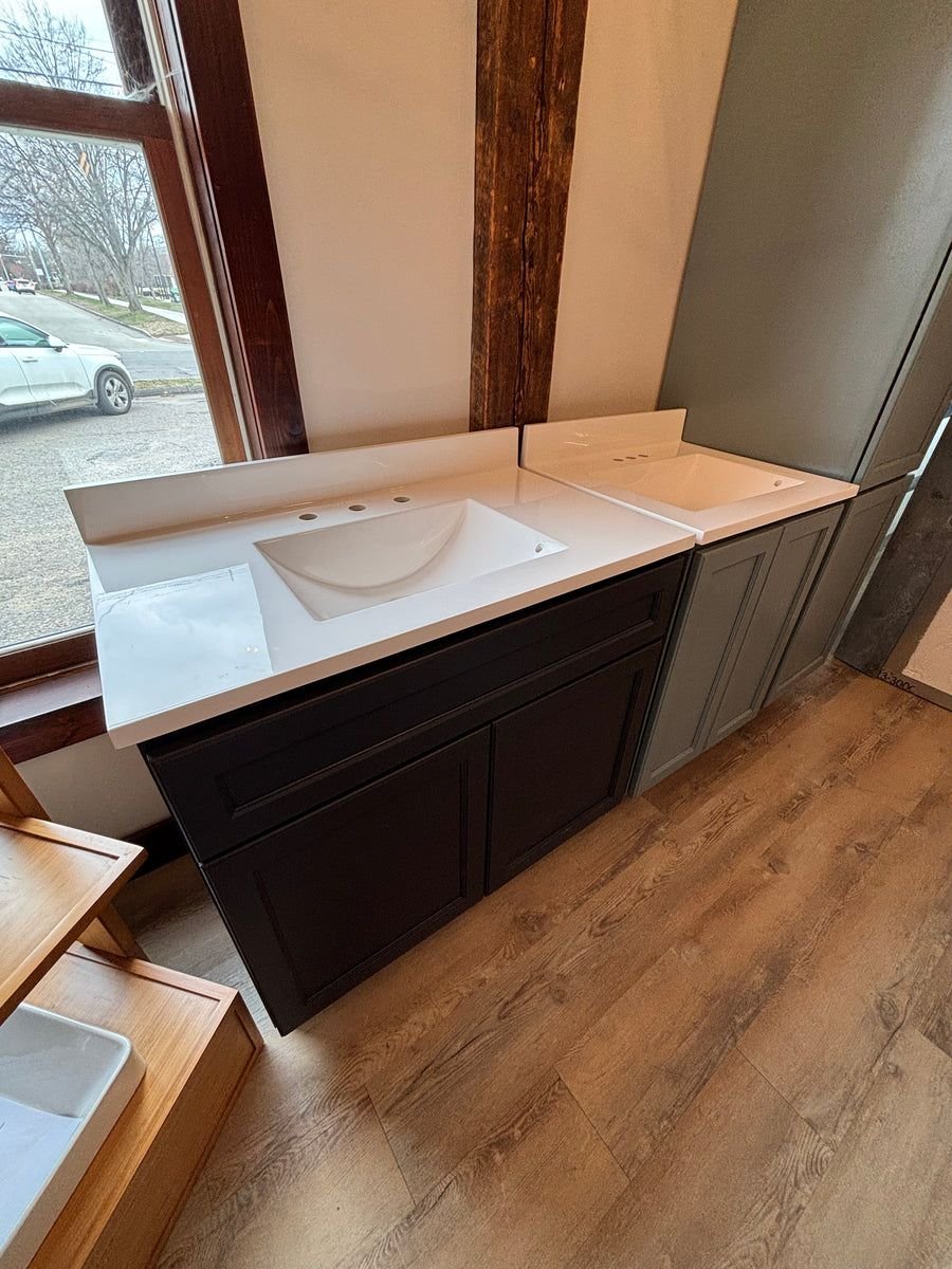 Bathroom idea with the Wolf 37" Brooklyn Midnight Vanity Combo, White Cultured Marble Top, Showroom