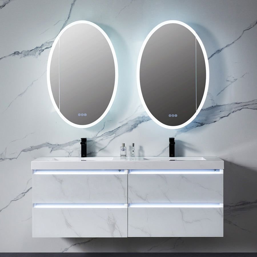 Bathroom idea with the Blossom Spica 24" x 36" Oval Inside LED Light on Door Medicine Cabinet, Blossom