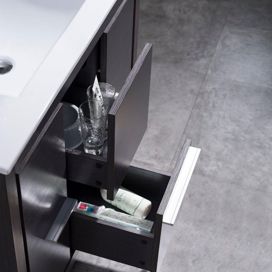 Bathroom idea with the Blossom Milan 36" 2-Door 2-Drawer Silver Gray Freestanding Vanity With, Blossom