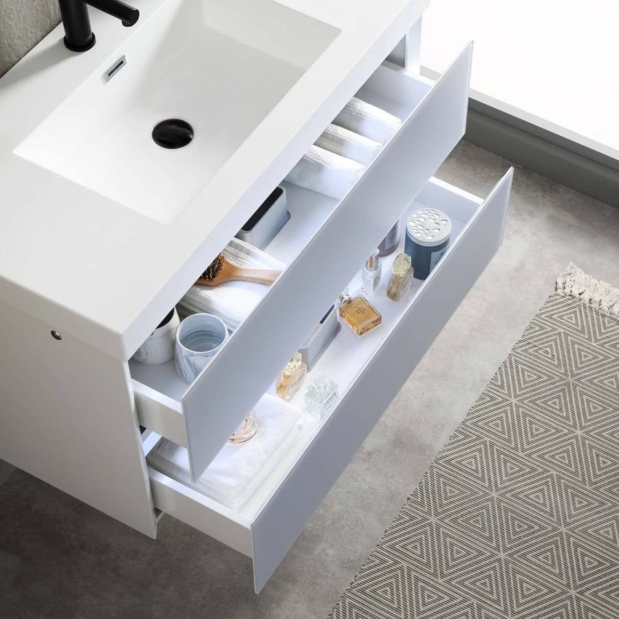 Bathroom idea with the Blossom Jena 36" 2-Drawer Light Gray Wall-Mounted Vanity Set With Acry, Blossom