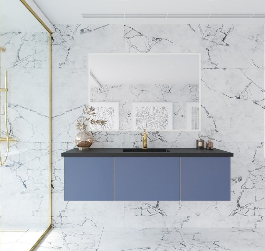 Bathroom idea with the Vitri 60" Nautical Blue Single Sink Wall Hung Bathroom Vanity Cabinet, Laviva