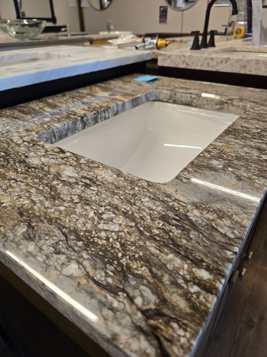 Bathroom idea with the 30" James Martin Wood Vanity with Sahara Sky Polished Granite Top, Showroom