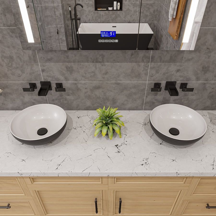 Bathroom idea with the ALFI brand ABC906 Black & White 15" Round Vessel Above Mount Ceramic S, ALFI