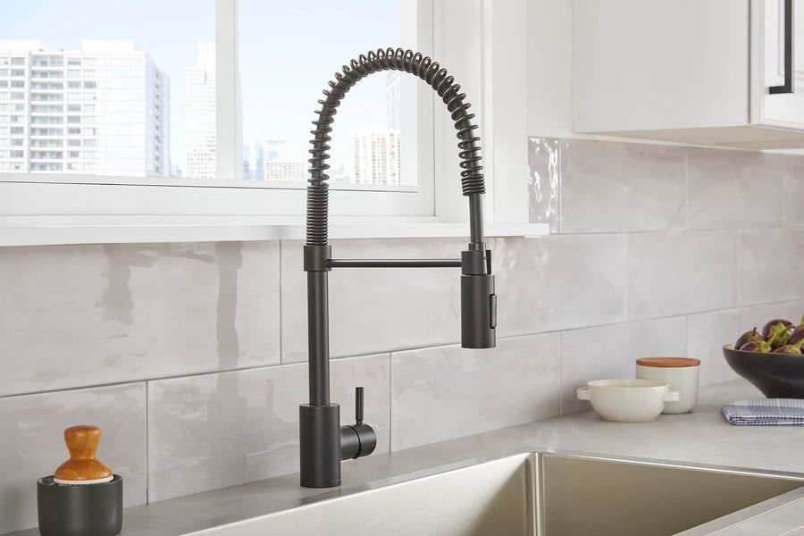 Kitchen idea with the The Foodie® Pre-Rinse Single Handle Spring Kitchen Faucet, 1.75 gpm, Gerber