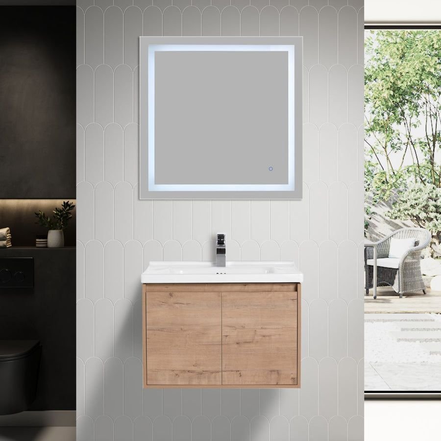 Bathroom idea with the Blossom Bern 28" Classic Oak Vanity With Ceramic Basin, Blossom