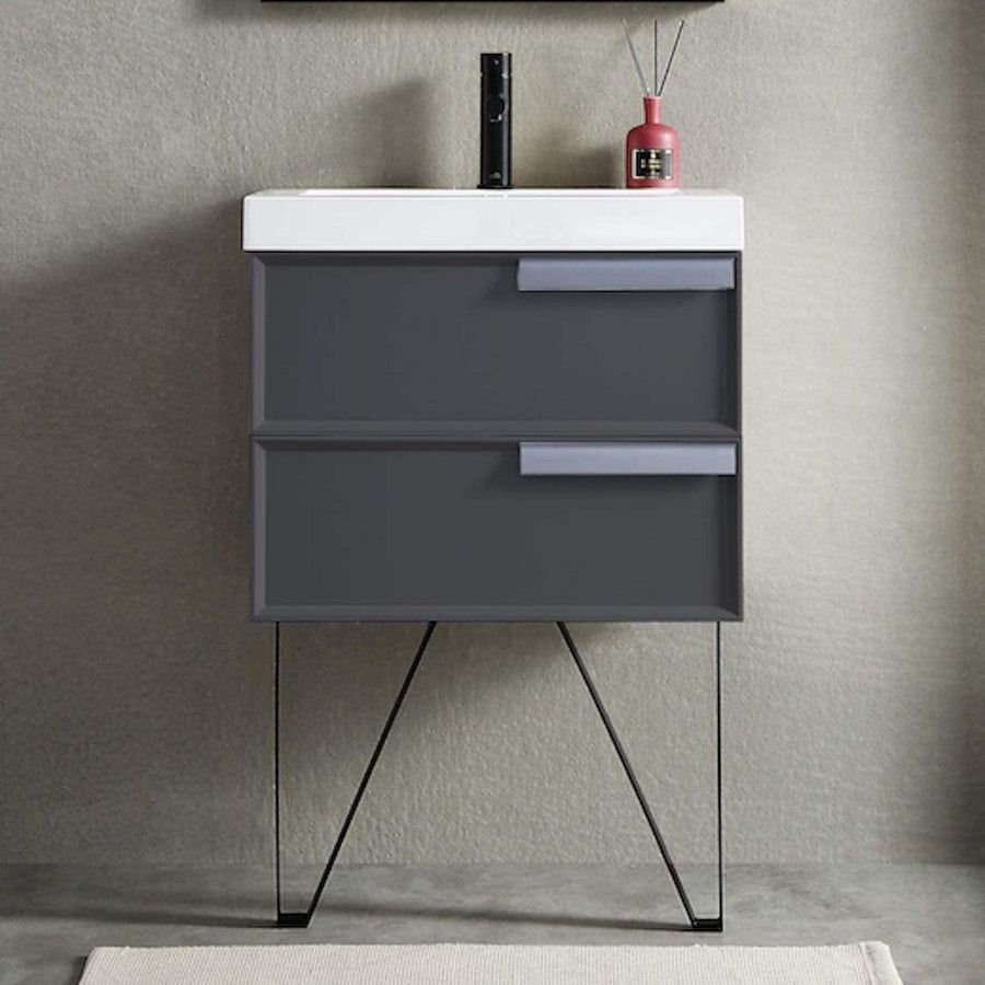 Bathroom idea with the Blossom Sofia 24" 2-Drawer Matte Gray Wall-Mounted Vanity Set With Acr, Blossom