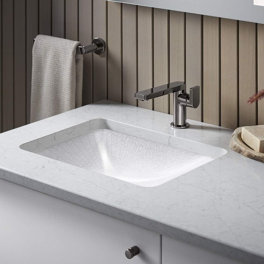 Bathroom idea with the Kohler 29471-HD1-0 Sartorial™ Herringbone Caxton Rectangle Undermount, KOHLER