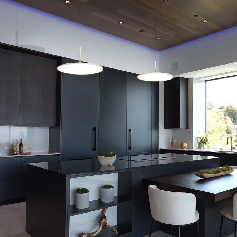 Living room idea with the VONN Salm VMC31810SW 17" Integrated LED ETL Certified Pendant, Height, VONN
