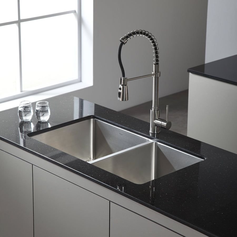 Kitchen idea with the Kraus KPF-1612SS Single Lever Pull Down Kitchen Faucet in Stainless St, Kraus
