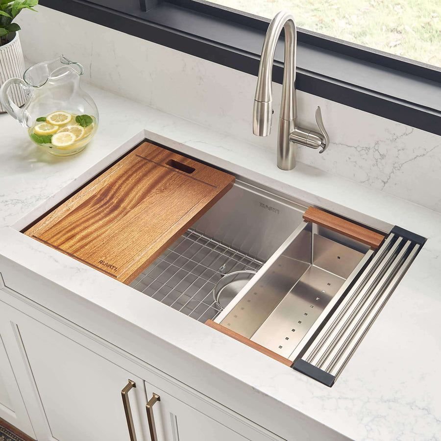 Kitchen idea with the Ruvati 33-inch Workstation Ledge Rounded Corners Undermount 16 Gauge K, Ruvati