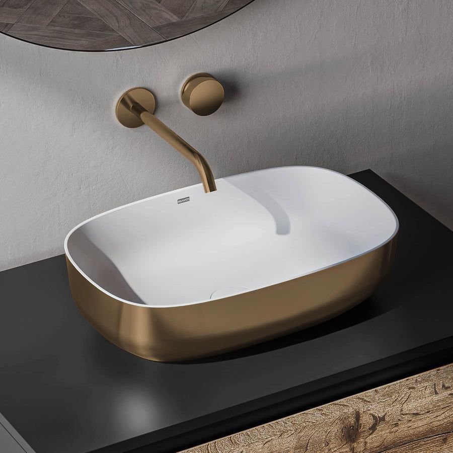 Bathroom idea with the Ruvati 19-inch Matte Gold and White Bathroom Vessel Sink epiStone Soli, Ruvati