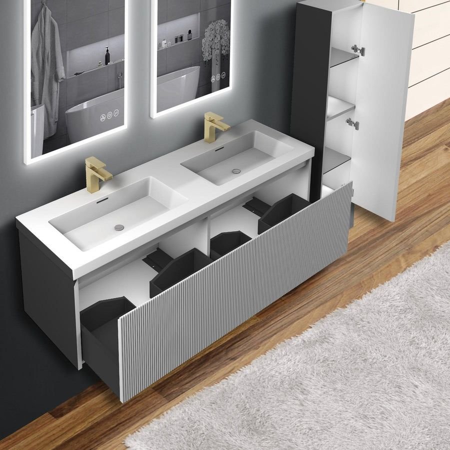 Bathroom idea with the Blossom Positano 60" 1-Drawer Light Gray Wall-Mounted Double Vanity Ba, Blossom