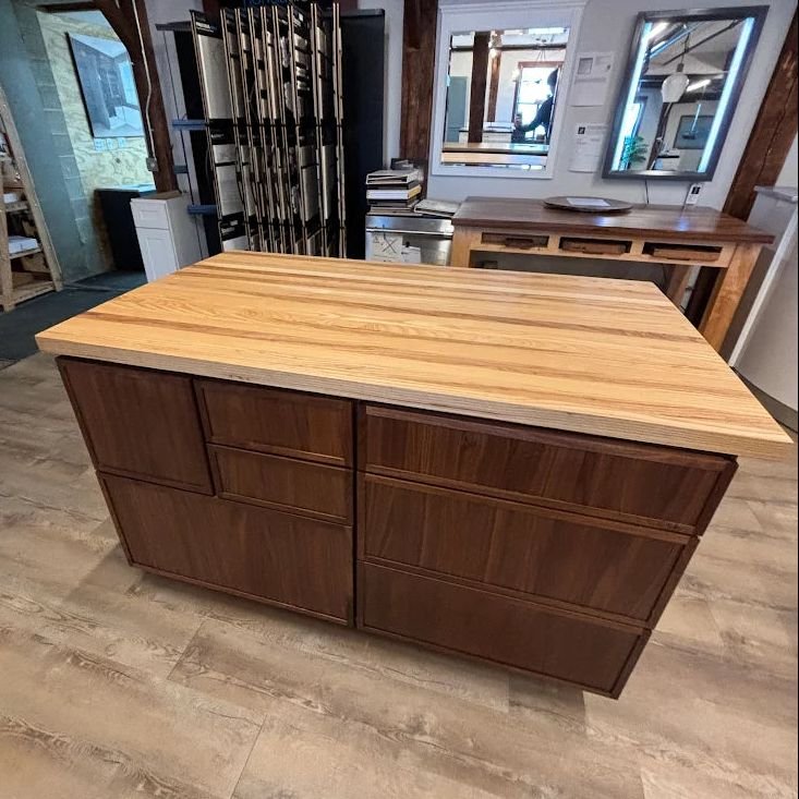 Kitchen idea with the Modern 60" Walnut Kitchen Island with Butcher Block Top, Showroom