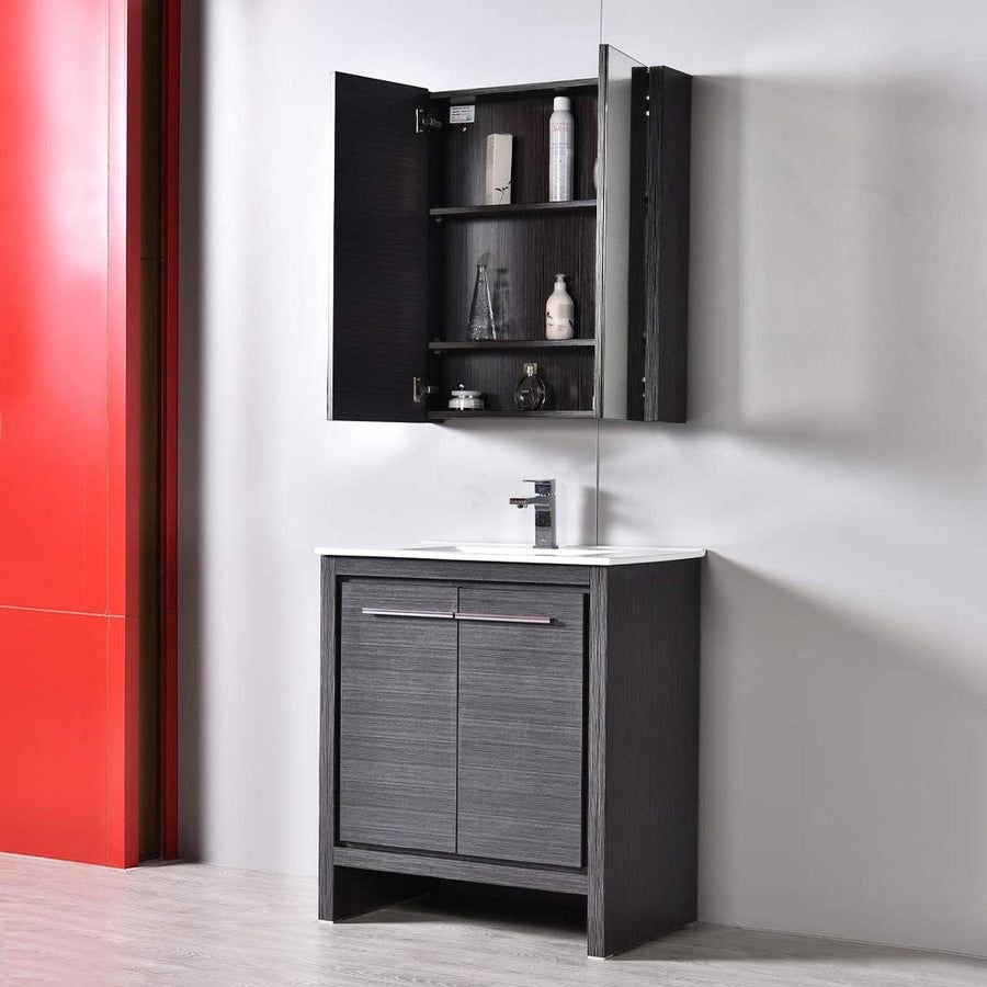 Bathroom idea with the Blossom Milan 30" 2-Door 1-Drawer Silver Gray Freestanding Vanity With, Blossom