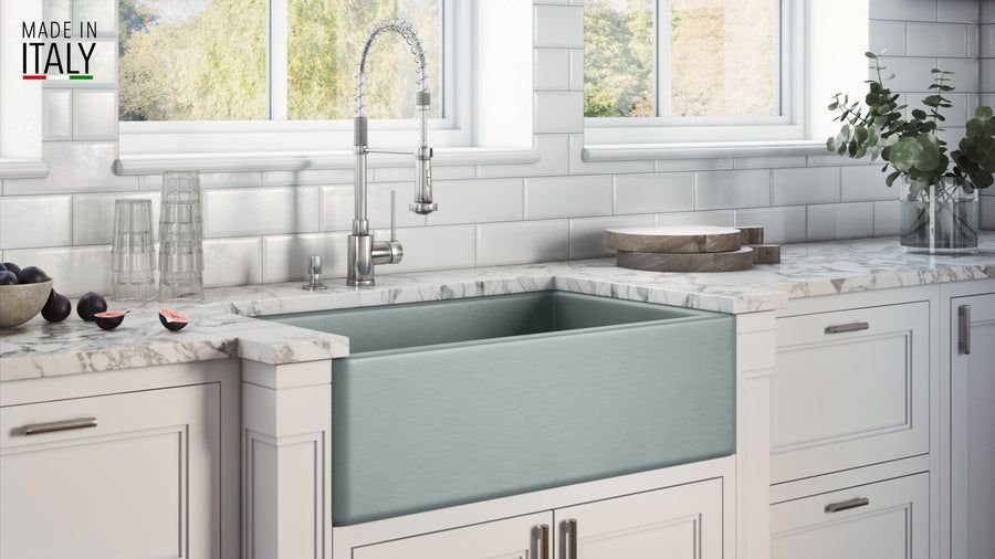 Kitchen idea with the Ruvati 30 x 20 inch Fireclay Reversible Farmhouse Apron-Front Kitchen, Ruvati