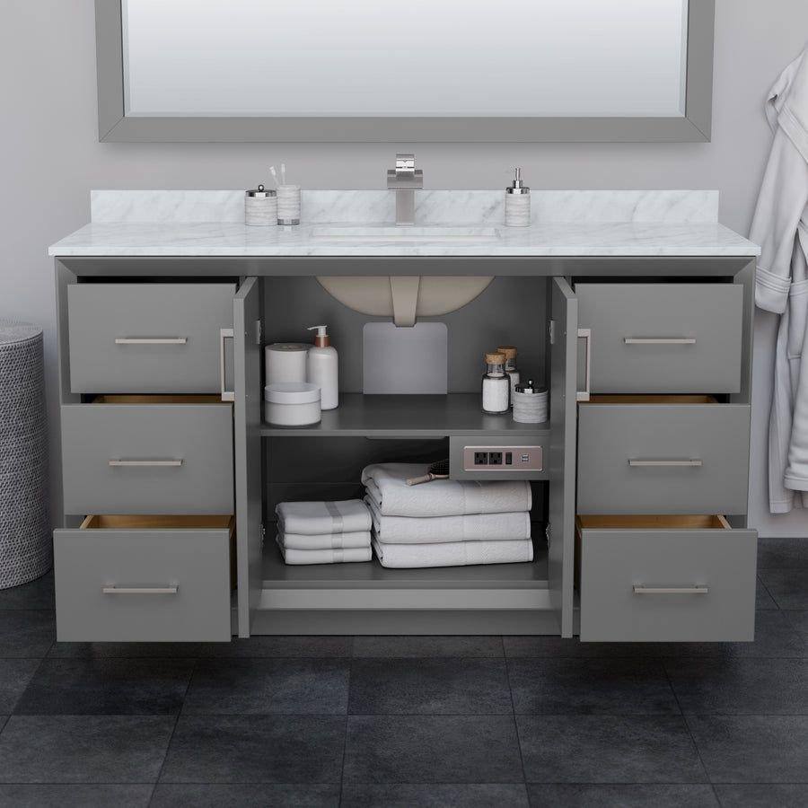 Bathroom idea with the Strada 60 Inch Single Bathroom Vanity in Dark Gray Carrara Cultured Ma, Wyndham Collection