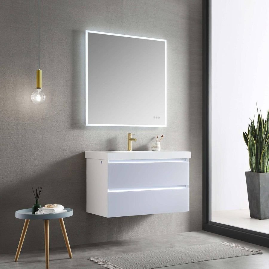 Bathroom idea with the Blossom Jena 36" 2-Drawer Light Gray Wall-Mounted Vanity Set With Acry, Blossom