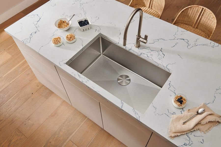 Kitchen idea with the Ruvati Hex Bottom 30-inch Scratch Resistant Embossed Texture Kitchen S, Ruvati