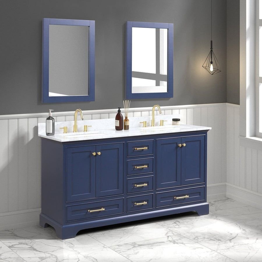 Bathroom idea with the Blossom Copenhagen 60" 4-Door 6-Drawer Navy Blue Freestanding Solid Wo, Blossom