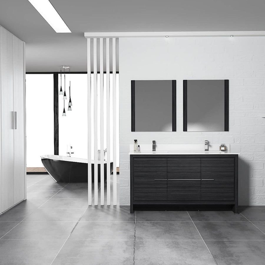 Bathroom idea with the Blossom Milan 60" 2-Door 3-Drawer Silver Gray Freestanding Vanity With, Blossom