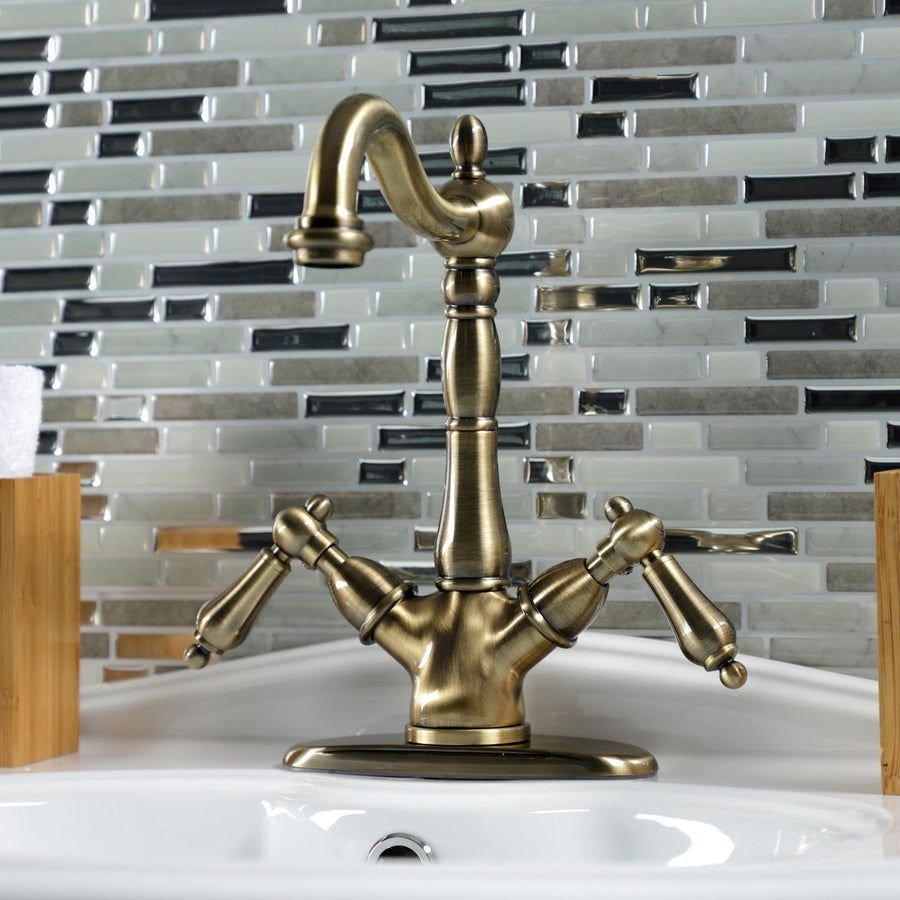Bathroom idea with the Heritage KS1493AL Two-Handle 1-or-3 Hole Deck Mount Vessel Faucet, Ant, Kingston Brass