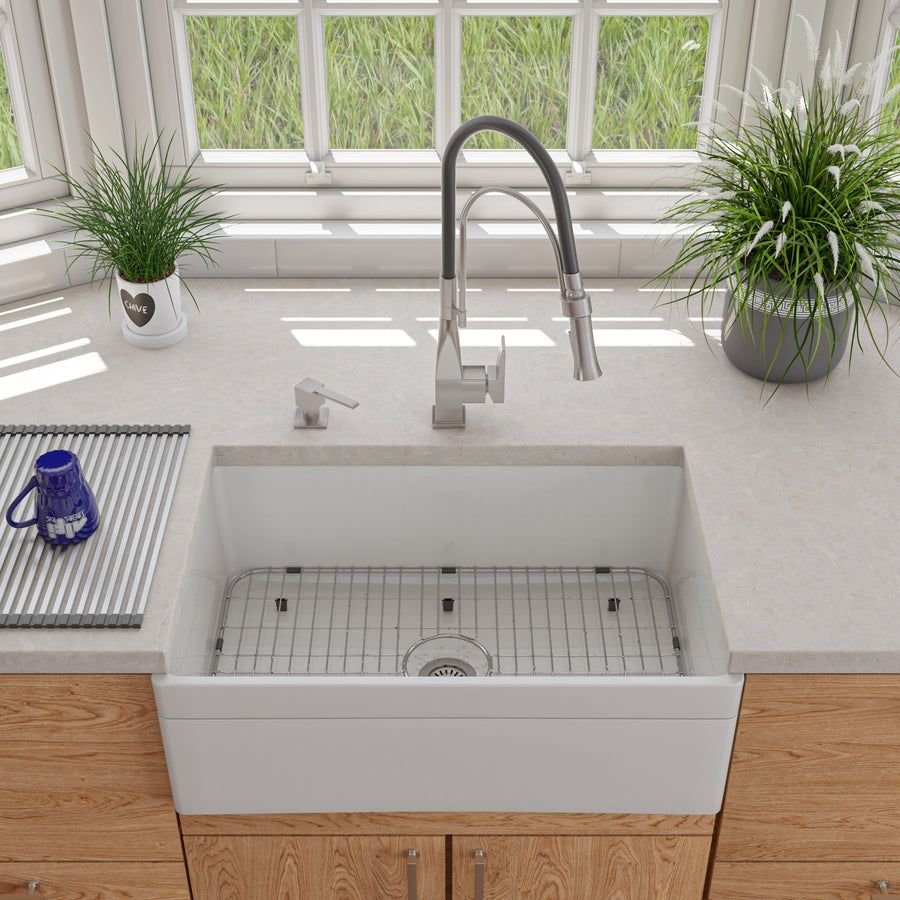 Kitchen idea with the ALFI brand AB511-W White 30" Decorative Lip Apron Single Bowl Fireclay, ALFI