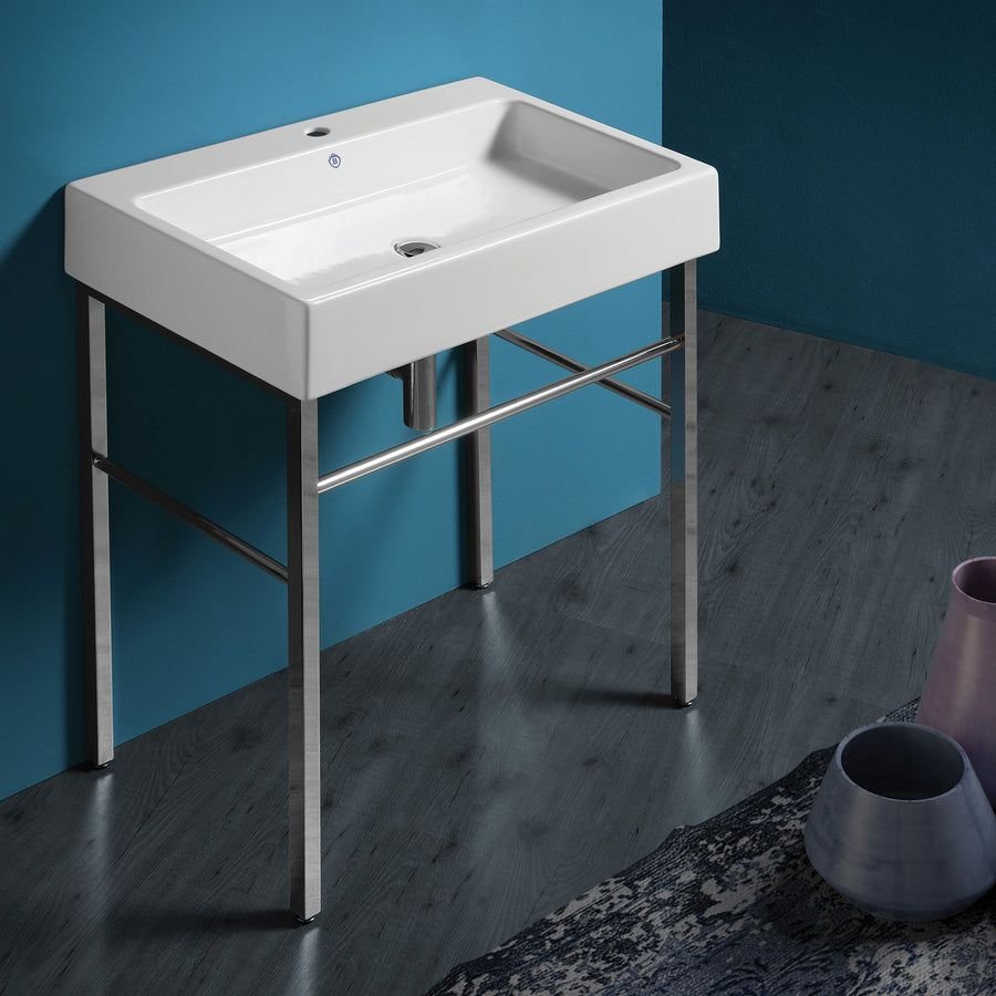 Bathroom idea with the Britannia Large Rectangular Sink Console with Front Towel Bar and Sing, Whitehaus