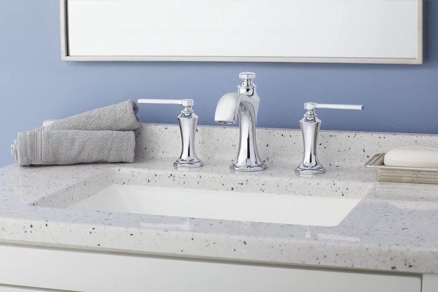 Bathroom idea with the Gerber D304128 Chrome Draper Two Handle Widespread Lavatory Faucet, Gerber