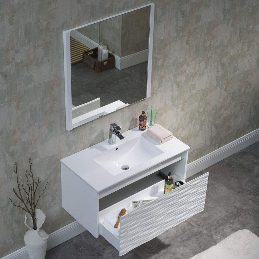 Bathroom idea with the Blossom Paris 36" 1-Drawer White Wall-Mounted Vanity Set With Ceramic, Blossom