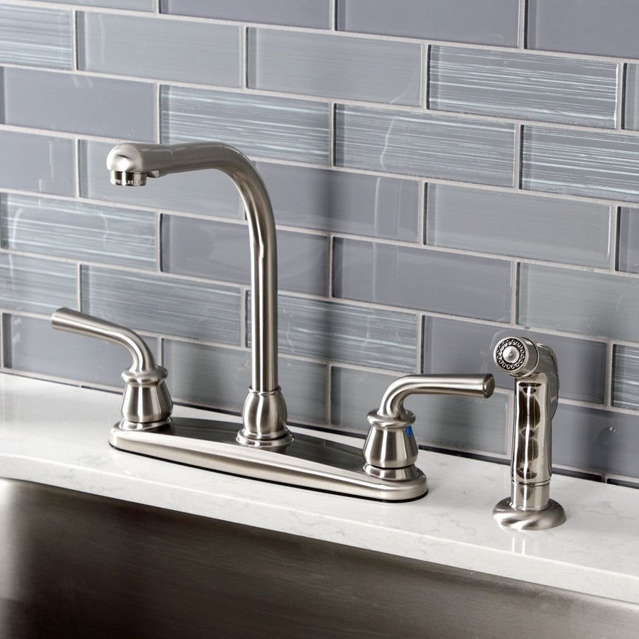 Kitchen idea with the Restoration KB718RXLSP Two-Handle 4-Hole Deck Mount 8" Centerset Kitch, Kingston Brass