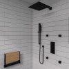 Bathroom idea with the Black Matte 17" Wide Foldable Teak Shower Seat with Backrest, ALFI