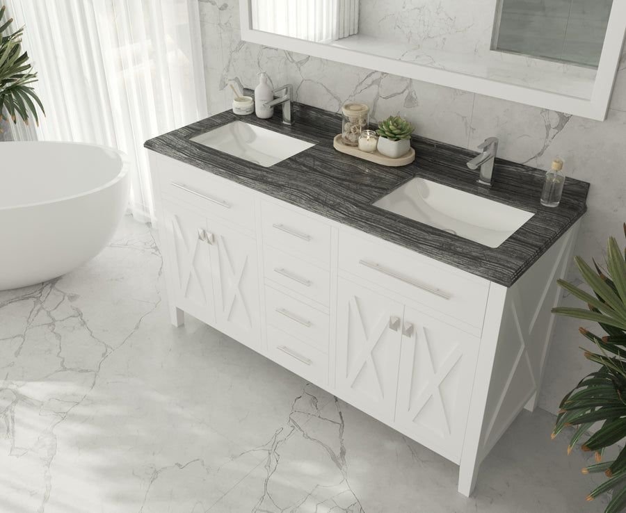 Bathroom idea with the Wimbledon 60" White Double Sink Bathroom Vanity with Black Wood Marble, Laviva