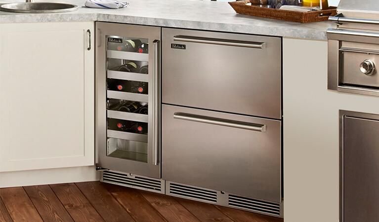 Living room idea with the Perlick 15" Signature Series Built-In Wine Cooler with 20 Bottle Capac, Perlick