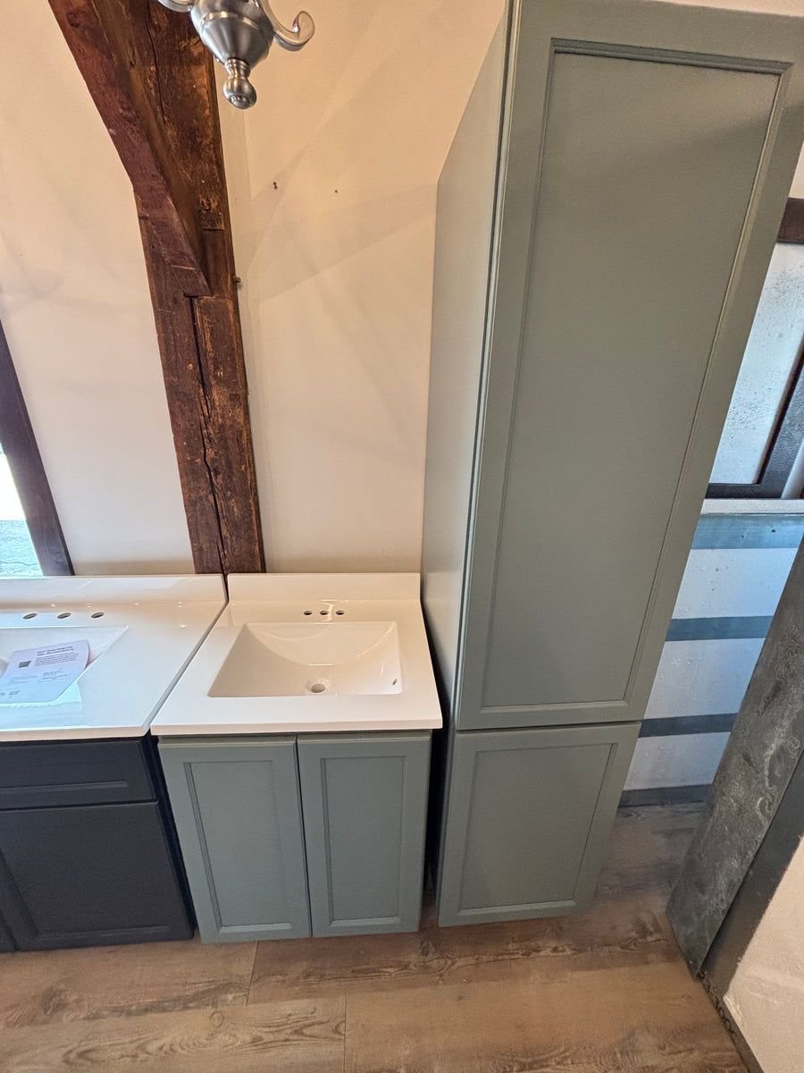 Bathroom idea with the 42" Bathroom Set / 24" Vanity Sage Green / 18" Linen Tower, Showroom