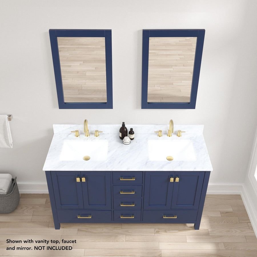 Bathroom idea with the Blossom Geneva 60" 4-Door 6-Drawer Navy Blue Freestanding Solid Wood D, Blossom