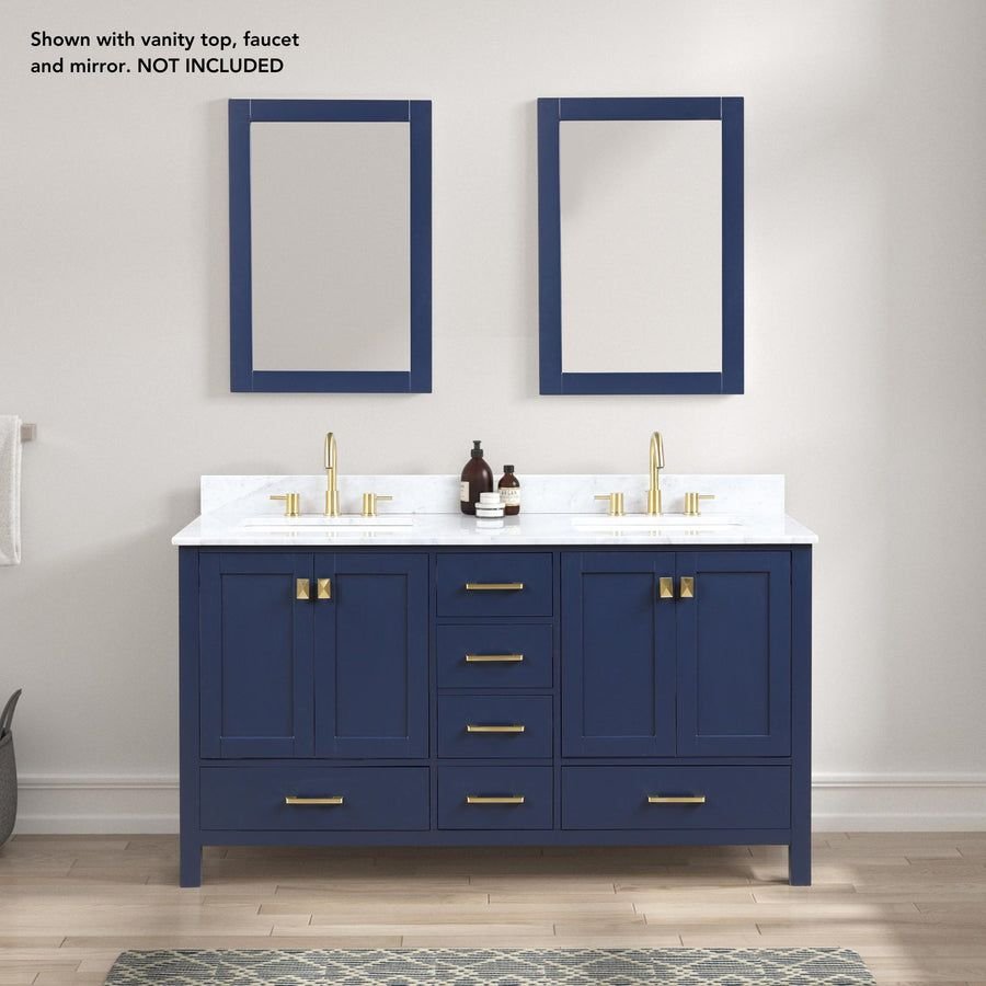 Bathroom idea with the Blossom Geneva 60" 4-Door 6-Drawer Navy Blue Freestanding Solid Wood D, Blossom