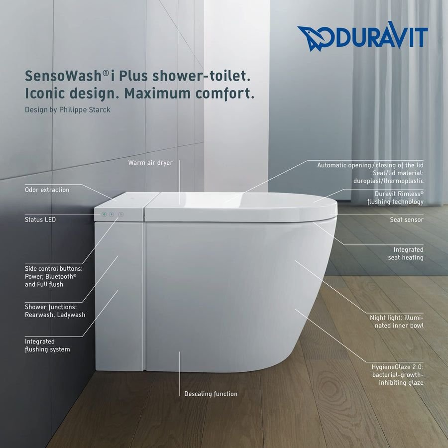 Bathroom idea with the Duravit SensoWash i by Philippe Starck Integrated Shower-Toilet 620000, Duravit