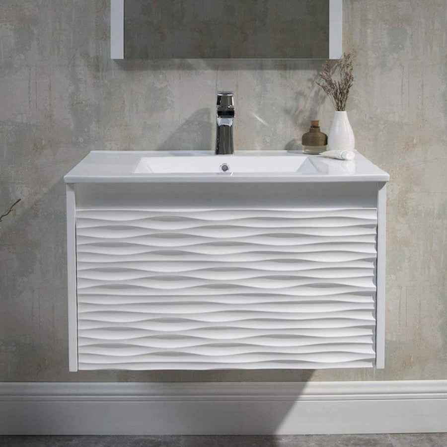Bathroom idea with the Blossom Paris 30" 1-Drawer White Wall-Mounted Vanity Set With Ceramic, Blossom