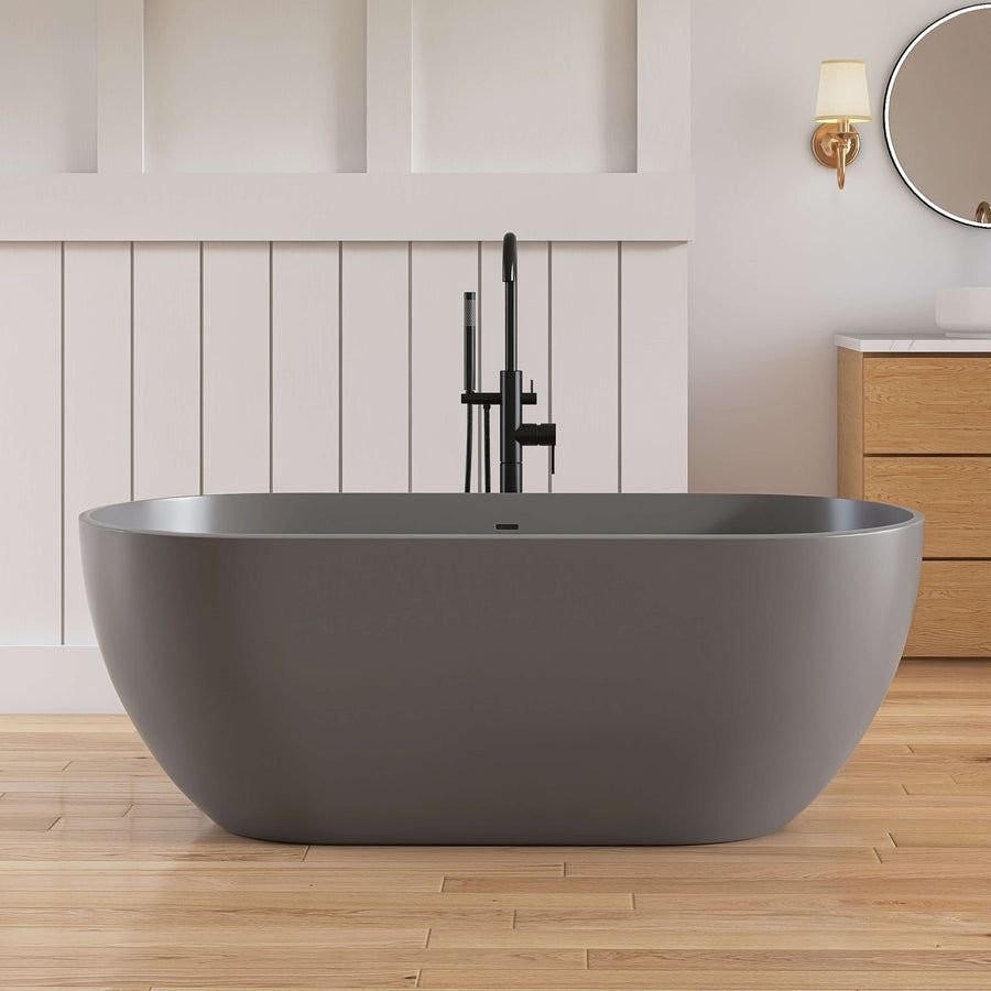 Bathroom idea with the New England Home Goods Manaslu 59" Freestanding Tub in Gray, New England Home Goods