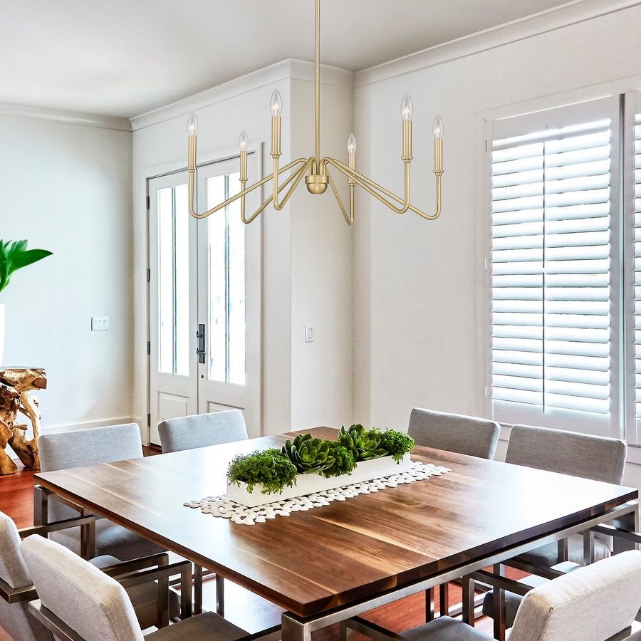 Living room idea with the Kennedy BCB Brushed Champagne Bronze 6 Light Chandelier, Golden Lighting