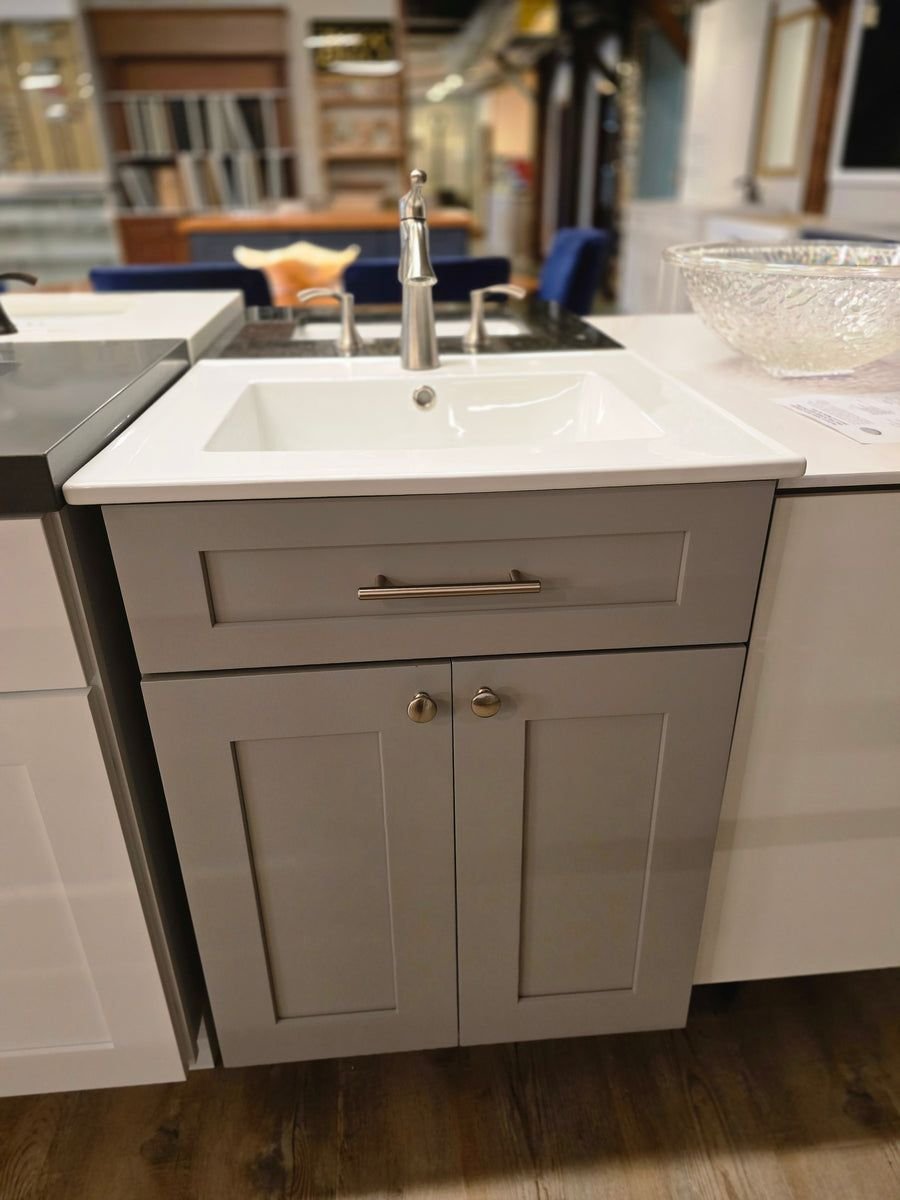 Bathroom idea with the 24" Grey Cabtec Vanity Set with Ceramic Top and Brushed Nickel Faucet, Showroom