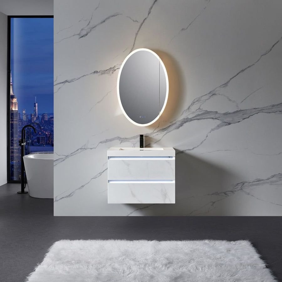 Bathroom idea with the Blossom Spica 24" x 36" Oval Inside LED Light on Door Medicine Cabinet, Blossom
