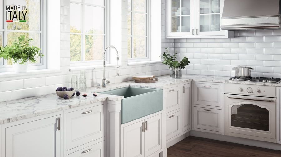 Kitchen idea with the Ruvati 30 x 20 inch Fireclay Reversible Farmhouse Apron-Front Kitchen, Ruvati