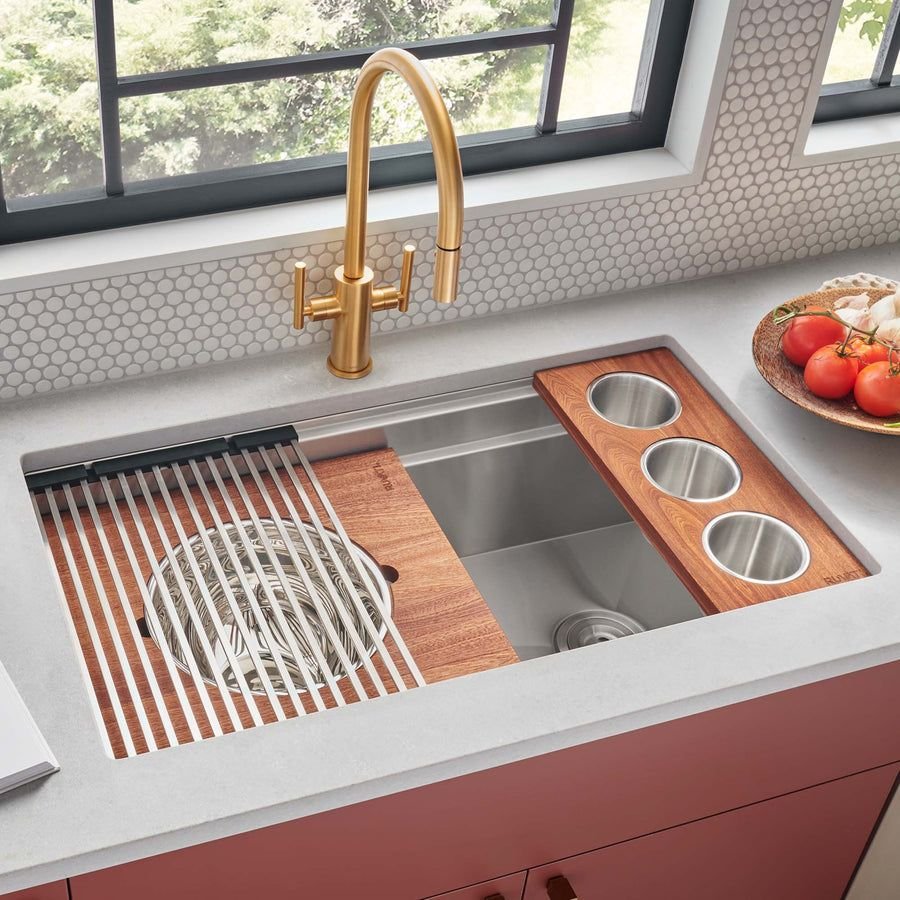 Kitchen idea with the Ruvati 33-inch Workstation Dual Tier Double Bowl Low Divide Undermount, Ruvati