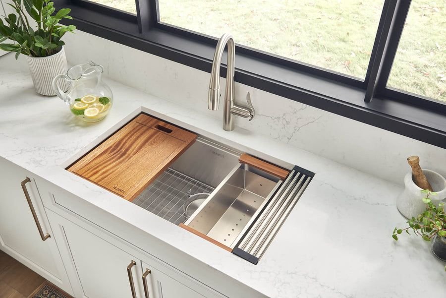 Kitchen idea with the Ruvati 32-inch Workstation Ledge Undermount 16 Gauge Stainless Steel K, Ruvati