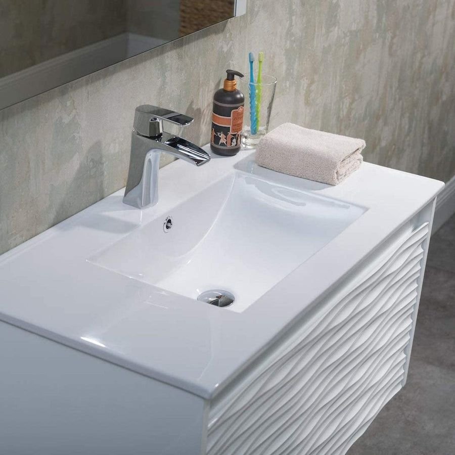Bathroom idea with the Blossom Paris 36" 1-Drawer White Wall-Mounted Vanity Set With Ceramic, Blossom