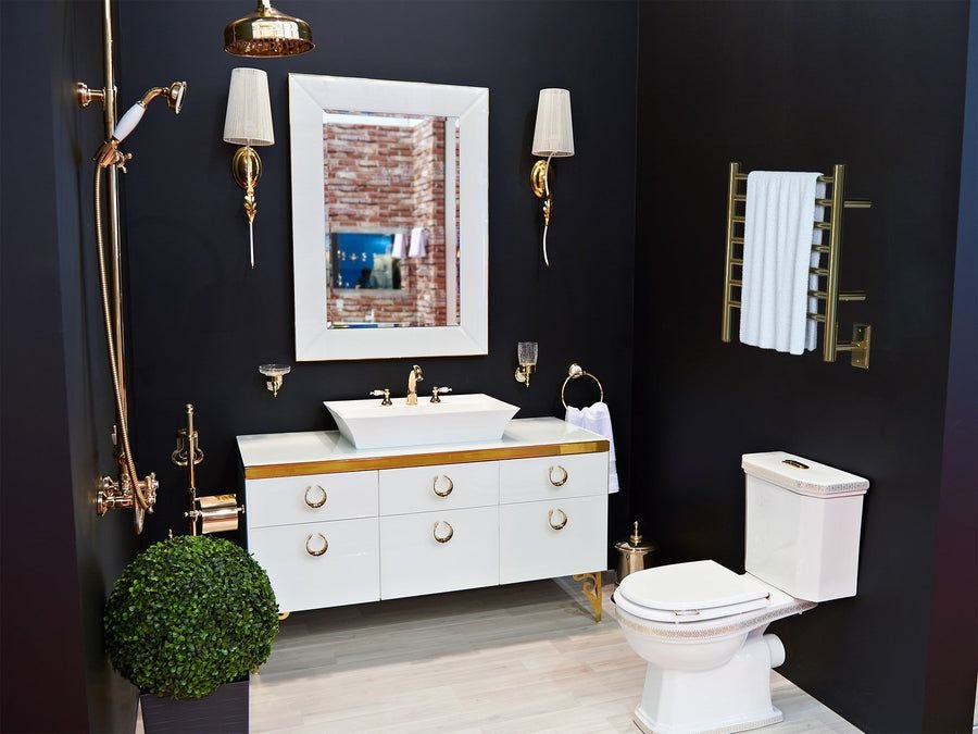 Bathroom idea with the Amba Products RWHS-SPG Radiant 7-Bar Small Hardwired + Plug-in Combo T, Amba Towel Warmers