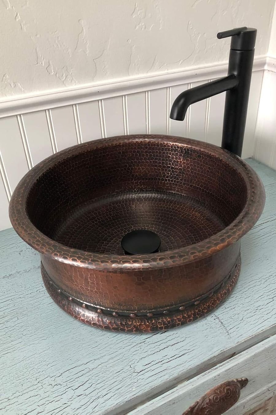 Bathroom idea with the Premier Copper Products VRT15DB 15-Inch Round Vessel Tub Hammered Copp, Premier Copper Products