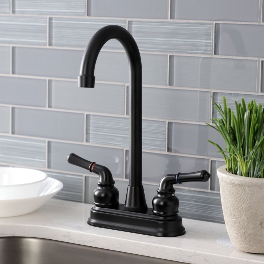 Kitchen idea with the Magellan KB490 Two-Handle 2-Hole Deck Mount Bar Faucet, Matte Black, Kingston Brass